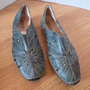 PIKOLINOS Teal Cutout Leather Slip-On Loafers Size 39 US 8